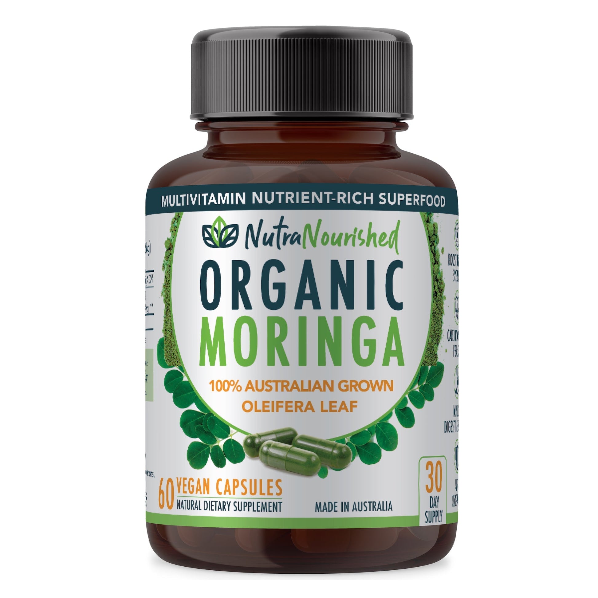 Organic Pure Moringa Leaf Capsules , 60 Vegan Capsules-0