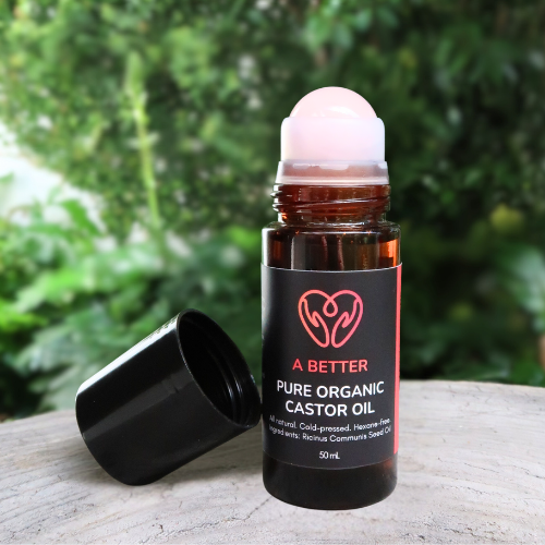 Pure Organic Castor Oil Roll-On 50mL - Amber Glass Bottle Rose Quartz Roller-0